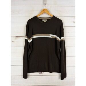 Xg Sweater Mens Large Brown Striped Knit Crew Neck Retro Skater 90s Y2K
